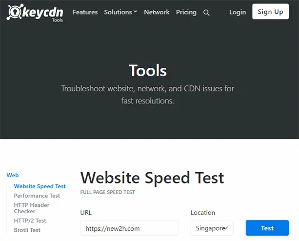 Công cụ kiểm tra tốc độ trang web của KeyCDN
