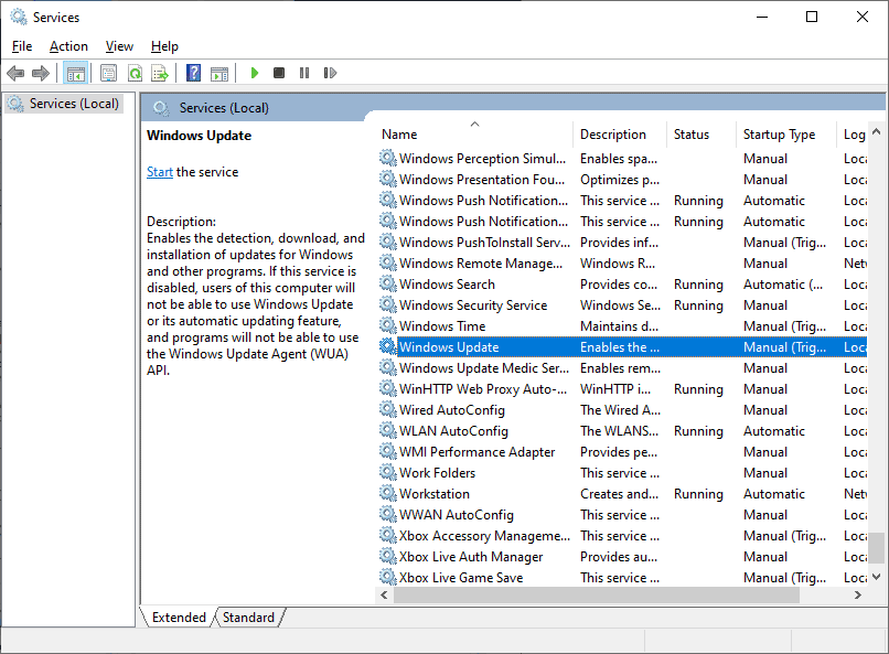 Chọn Windows Update Service